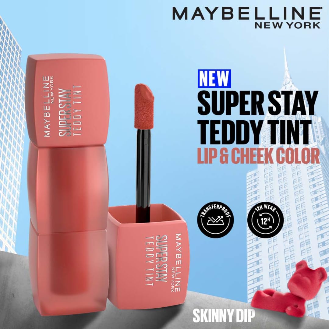 Maybelline New York Super Stay Teddy Tint - Lip and Cheek Color, Skinny Dip, 5ml | Teddy Soft Matte up to 12Hr | Multi Use | Comfortable Long wear formula |Buildable |Natural flushed look in one swipe - Image 2